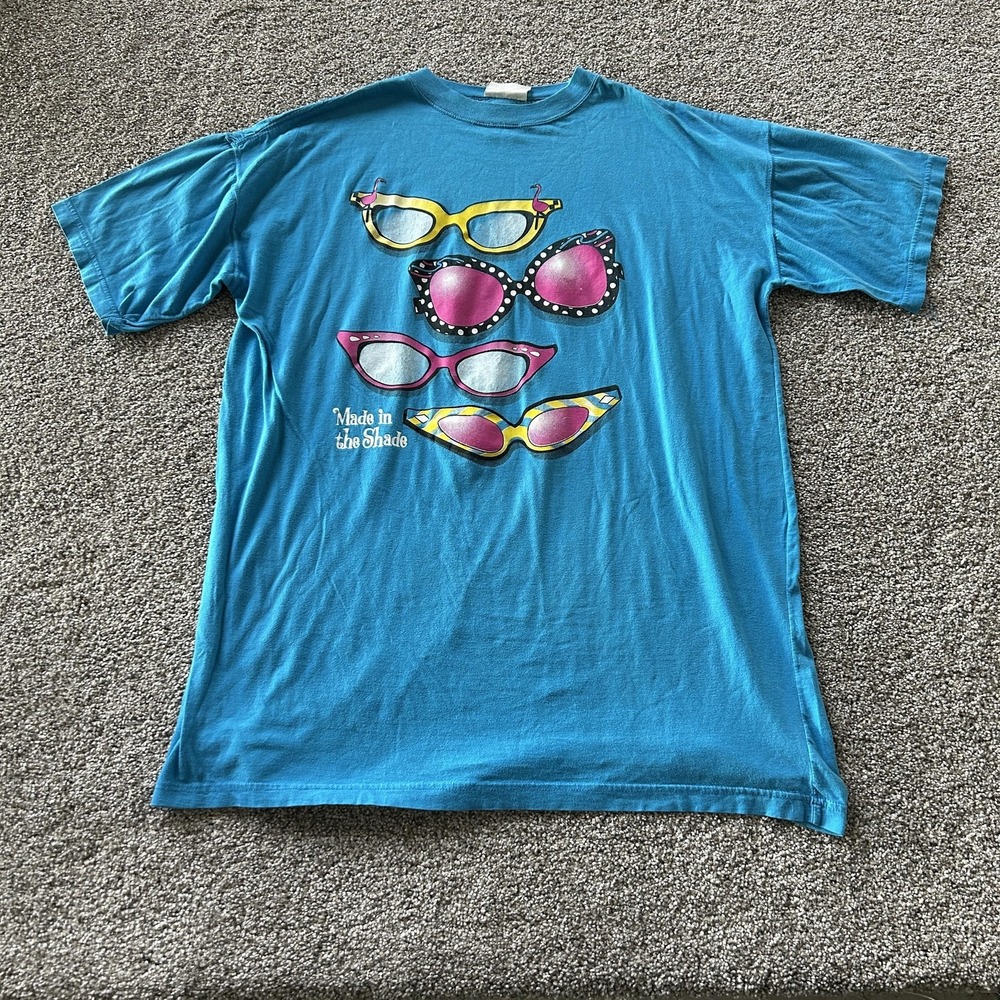 Vintage Vanity Fair Shirt Womens One Size Blue Made In The Shade Tee Sunglasses